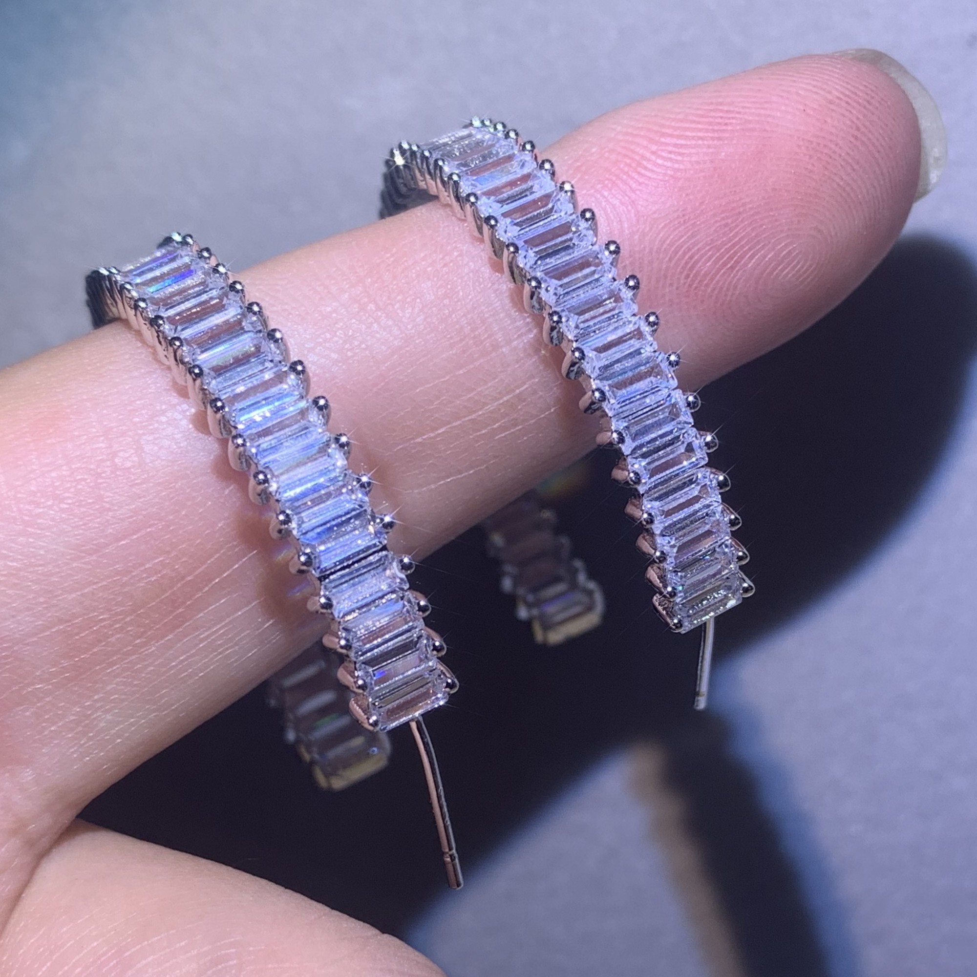 Sterg Sier Stud Earrings: Princess Cut Cubic Zirconia Semicircle Jewelry for Women