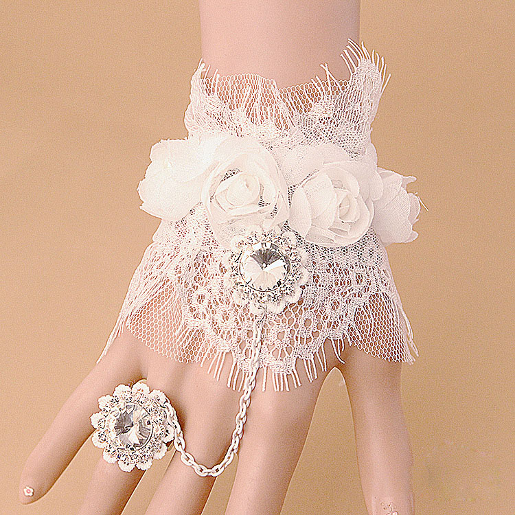Brides Bracelet Brace Lace Crystals Bridal Gloves Rhinestones Pearls Ring Bracelet Wristband Wedding Accessories Lacing Cheap