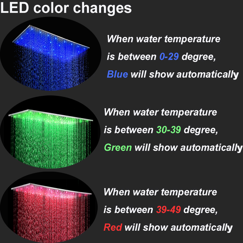 Ceiling LED Shower Head Bathroom Large Rain Overhead Panel 304 Stainless Steel Brushed Finish Showerheads 500*1000MM or 400*800MM