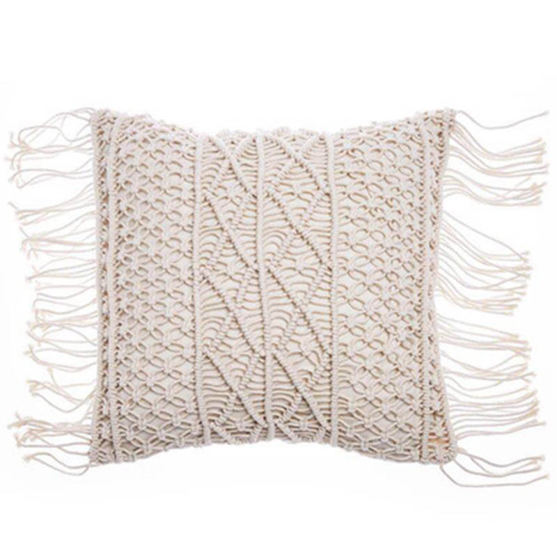 Home Cotton Thread 45X45cm Bohemia Ethnic Beige Macrame Pillow Cover Cushion Geometry Hand-woven Tassels Pillow Case