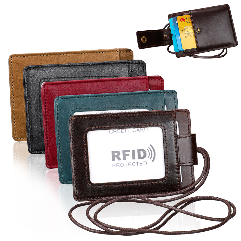 RFID Blocking ID Window Badge Credit Card Wallet Unisex Genuine Leather Photo Pass Holder Purses Neck Strap with Lanyard, 5 colors for choice
RFID Blocking ID Window Badge Credit Card Wallet Unisex Genuine Leather Photo Pass Holder Purses Neck Strap with Lanyard, 5 colors for choice