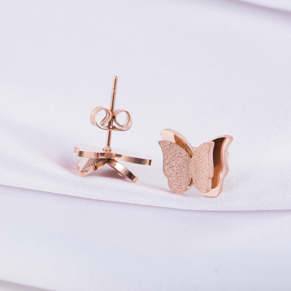 Charm Shining Scrub Butterfly Stud Earrings Jewelry Stainless Steel 14K Gold Plated Earrings Women Girl's Gift