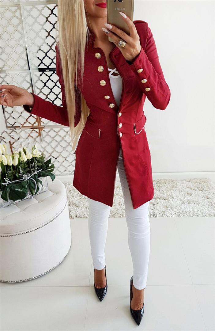 Women Long Sleeve Coat double-breasted Outwear Slim Suit Jacket Ladies Overcoat