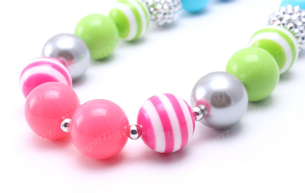 New Girls Chunky Beads Necklace Fashion Rainbow Color Children Acrylic Bubblegum Chunky Necklace Toddle Kids Jewelry