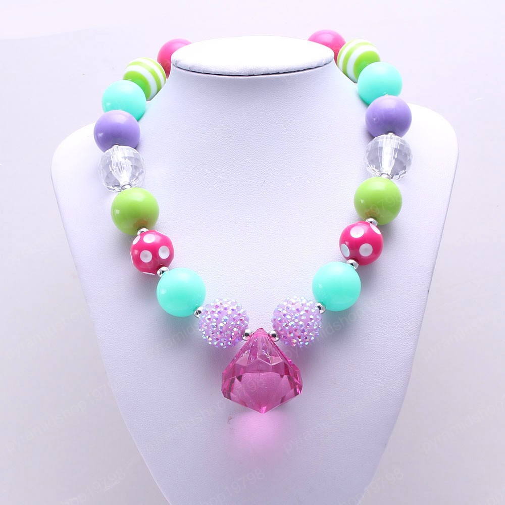 Cute Girls Child Chunky Beads Necklace Bracelets Set Colorful Bubblegum Chunky Jewelry Set For Baby Kids Gifts