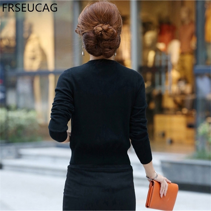 FRSEUCAG 2017 new double-breasted cashmere sweater solid color knitted small jacket round neck cardigan Short section V191202
