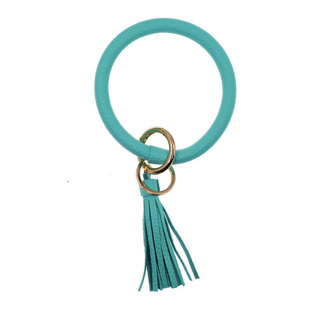 Leather Bracelet Key Chain PU Wrist Key Ring Tassel Pendant Wristbands Sports Keychain Bracelets Bangle Round Rings Party Favor GB1306