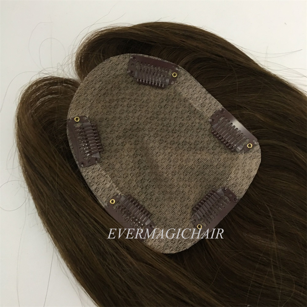 Toupee Hairpiece For Women Brazilian Virgin Hair Straight Human Hair 4x5inch Silk Base Clip In Human Hair Extension 4# Brown Colo