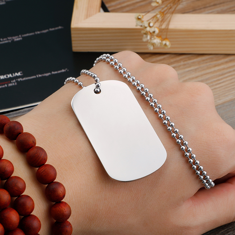 High Polished Rectangle Stainless Steel Pendant Necklace Gold Plated Military Card Students Dog Tag Pendants Jewelry