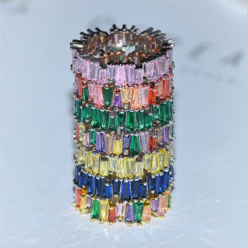 10 Style Top Selling Luxury Jewelry 925 Sterling Silver&Rose Gold Fill T Princess Cut Topaz CZ Diamond Gemstones Women Wedding Band Ring