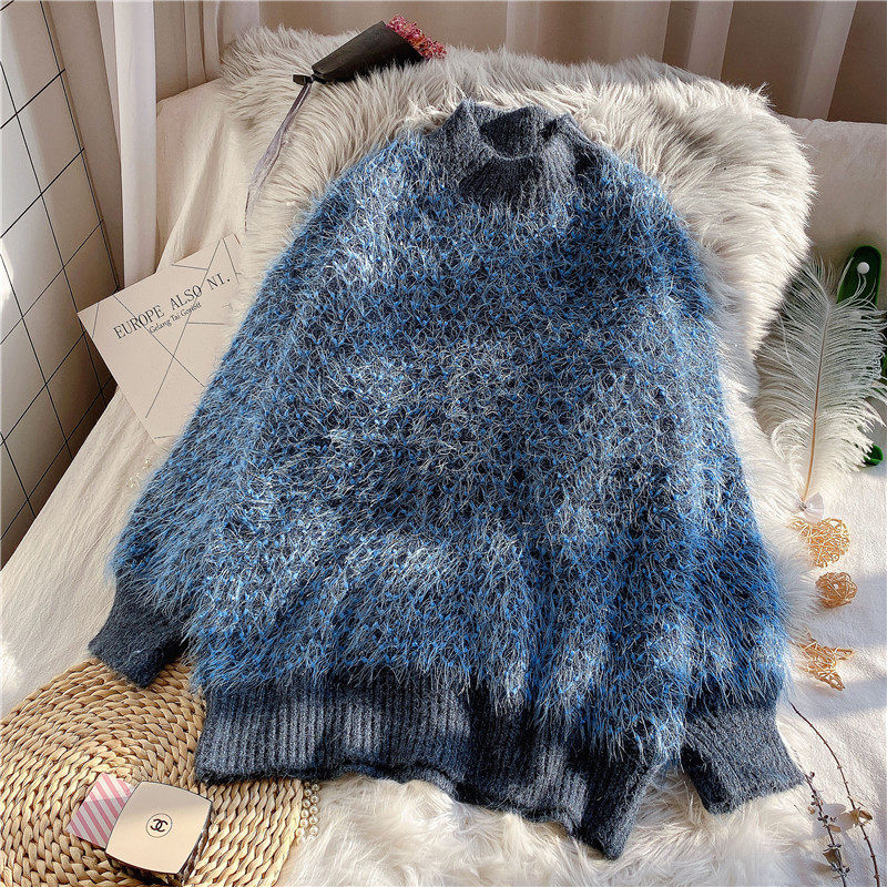 Mohair Sweater Women Autumn and Winter New Korean Loose Knitted Bottoming Shirt Long Sleeve Fashion Warm Knitwear Jumper f2613, Blue
Mohair Sweater Women Autumn and Winter New Korean Loose Knitted Bottoming Shirt Long Sleeve Fashion Warm Knitwear Jumper f2613, Blue
