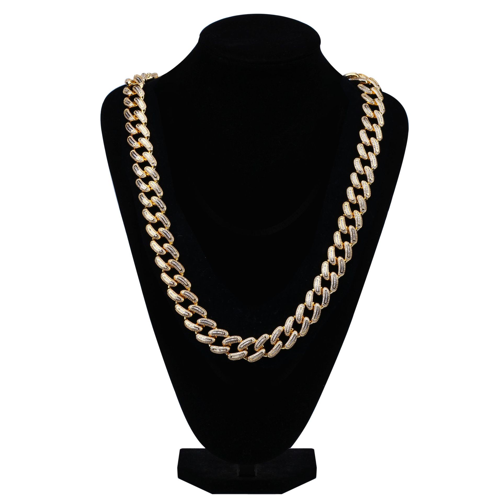 18mm 18K Gold Hip Hop Iced Out Mens Cuban Link Chain Necklace Full Diamond Miami Curb Chains Rock Choker Jewelry Gifts for Guys Wholesale Bijoux Colla