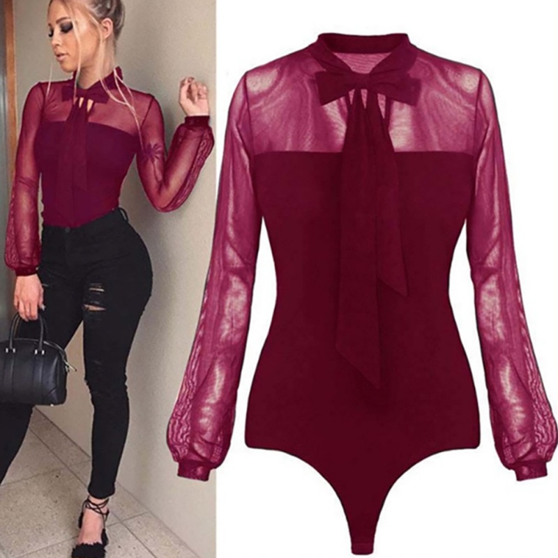 2019 New Summer Bodysuit Women Sexy Bow Black Lace Patchwork Long Sleeve Back Ladies Lace Mesh Bodysuit Transparent Tops
2019 New Summer Bodysuit Women Sexy Bow Black Lace Patchwork Long Sleeve Back Ladies Lace Mesh Bodysuit Transparent Tops