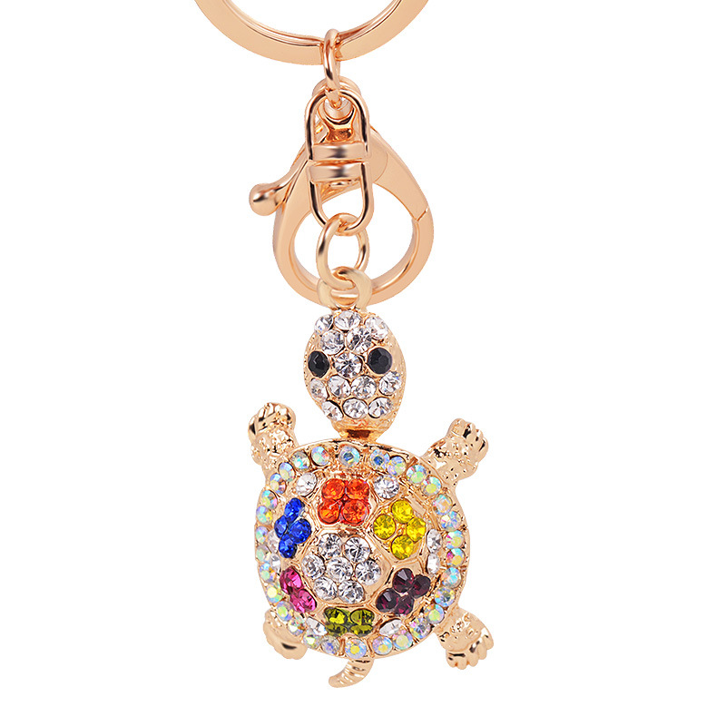Fashion Cute Turtle Tortoise Shape Car Keychain Handbags Rhinestone Crystal Animal Metal Pendant Accessories Key Rings Gift