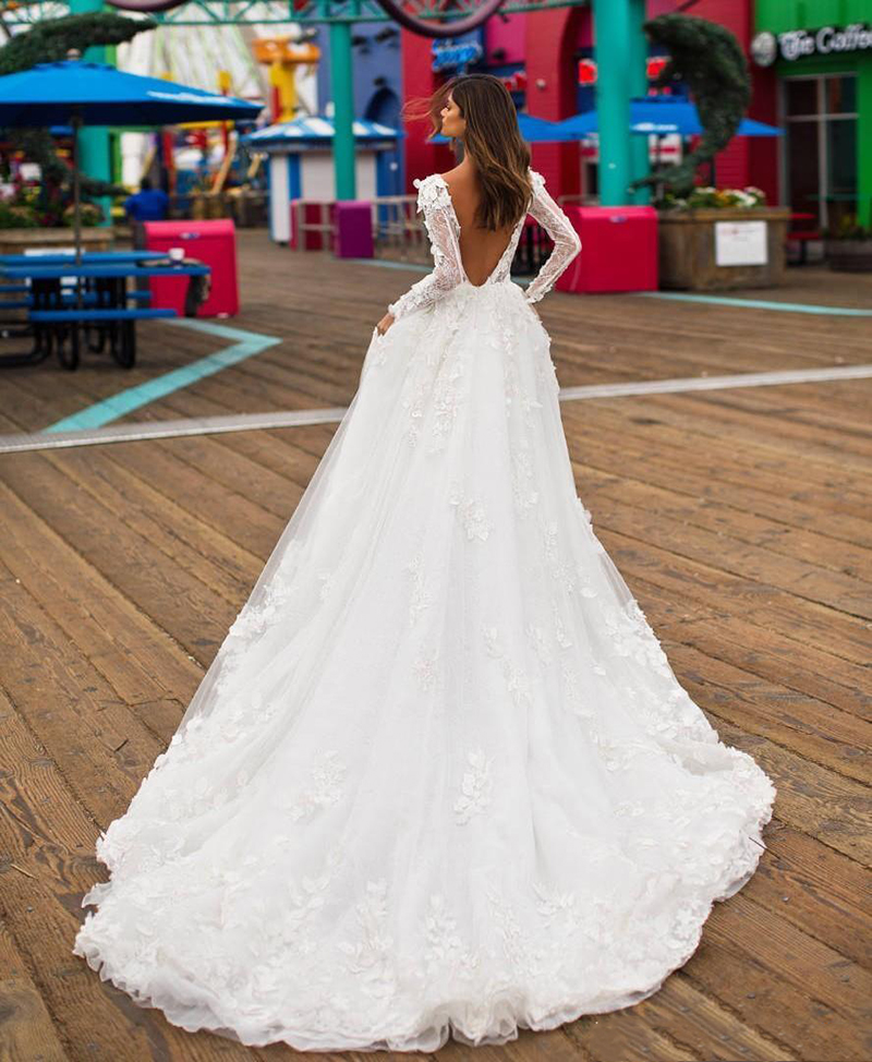 3d appliqued wedding dresses beach v neck backless long sleeve wedding dresses boho bridal gowns vestido de novia