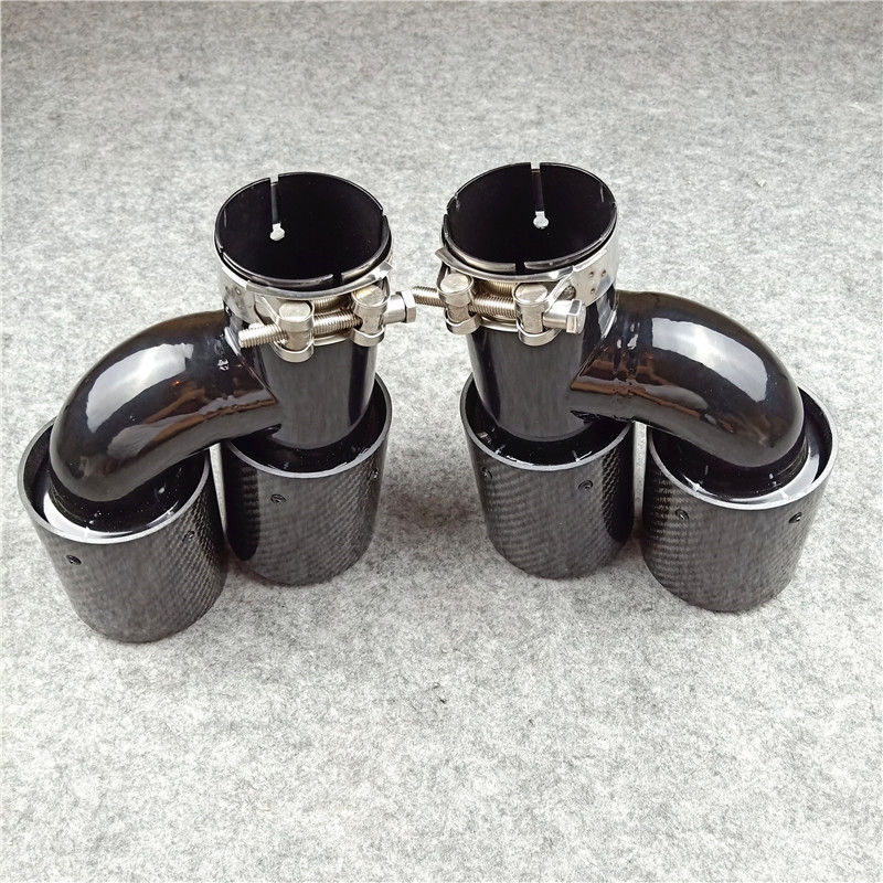 One Pair H Style Carbon Fiber Exhaust End Tips Auto Muffler Glossy Black Stainless Utor28 Steel For With M 7569290