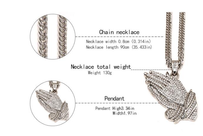 Sparkling water diamond Buddha hand hip hop pendant necklace jewelry fashion men and women street dance Pendant Necklace wy202