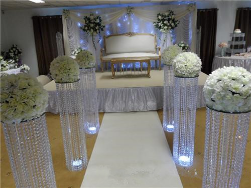 Luxury Rhinstones Luxury Flower Vase Crystal Beaded Floor Pillars Tall Chandelier Centerpiece Luxury Flower stand Wedding Event Decoration