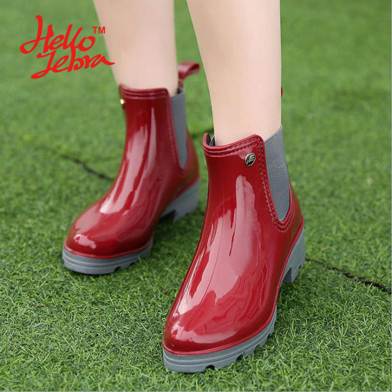 Hot Sale-Women Rain Boots Ladies Elastic Band Solid Ankle Rubber Flat Heel Waterproof Charm Rainboots 2016 New Fashion Design PVC Fashion
