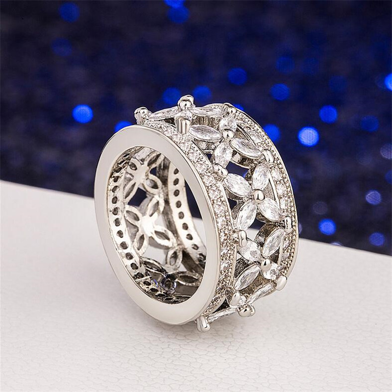 Classical Top Selling Fashion Jewelry 925 Sterling Silver Marquise Cut White Topaz Gemstones CZ Diamond Party Women Wedding Band Ring Gift