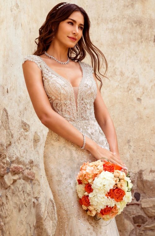 kitty chen mermaid beach wedding dresses beading v neck lace appliqued boho tulle long train bridal gowns cap sleeve wedding dress