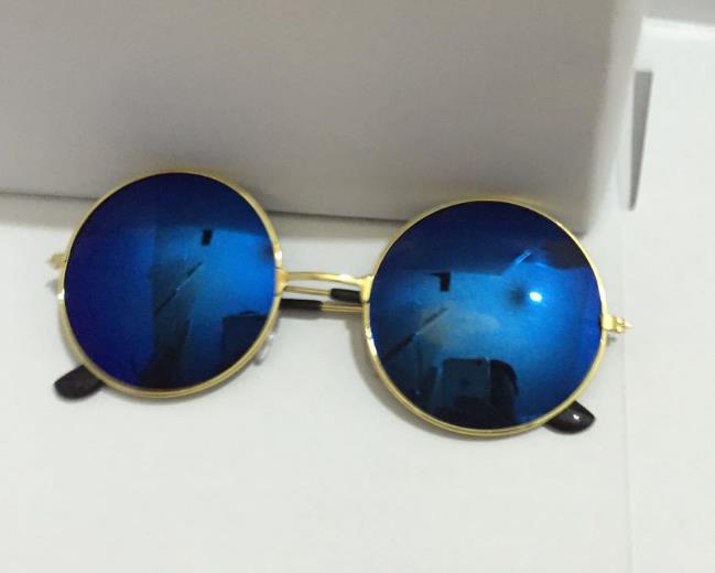 Children Gothic Sunglasses kids Round Mirrored Lens Gold Metal Frame Glasses Girl Boy Sunblock colorful