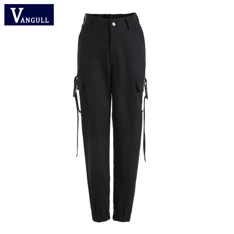 Vangull Long Cargo Women High Waist Pants Buckle Big Pockets Female Trousers Streetwear Pant 2019 New Fashion Sweatpants C19041102