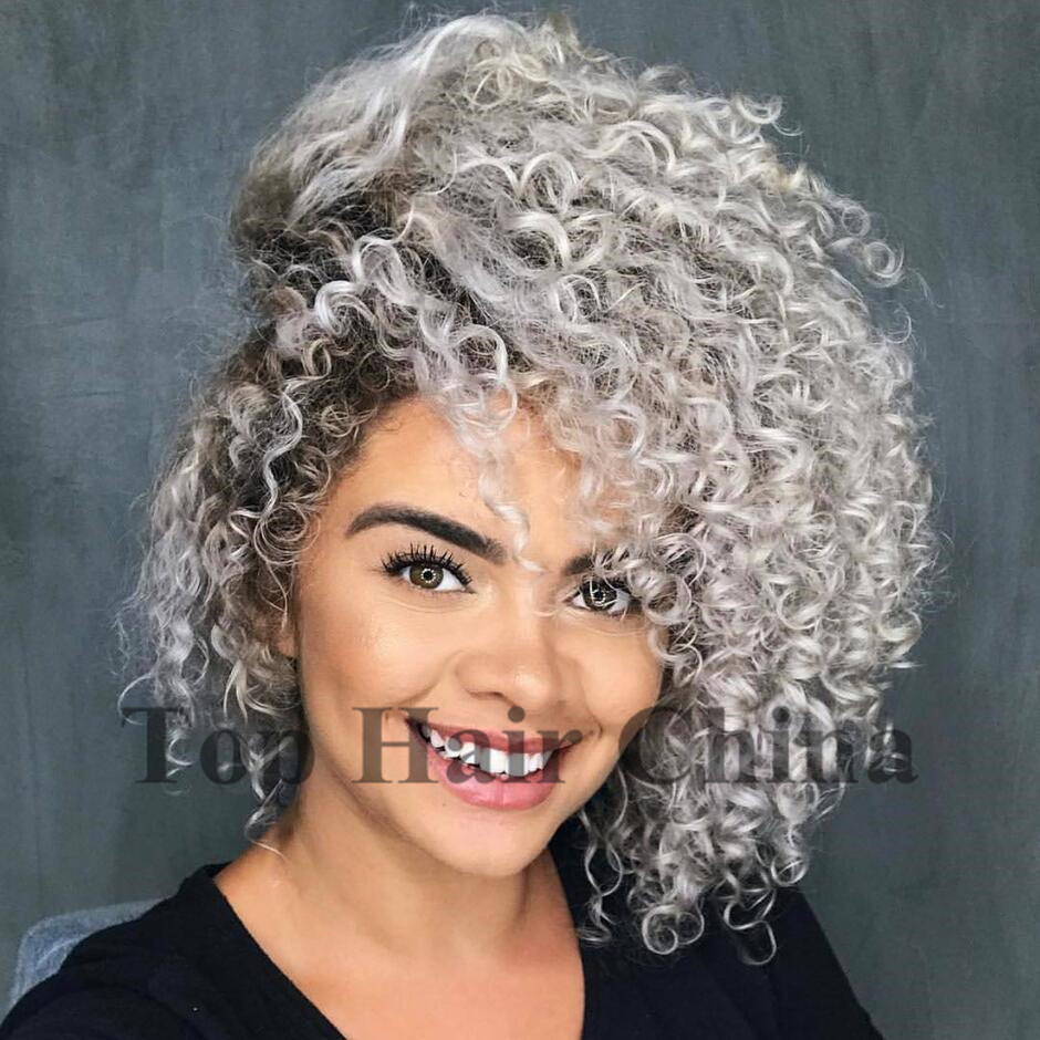 Top Hair China Ombre Grey Wigs Short Curly Wigs Heat Resistant For African Americans Black Woman Free Shipping