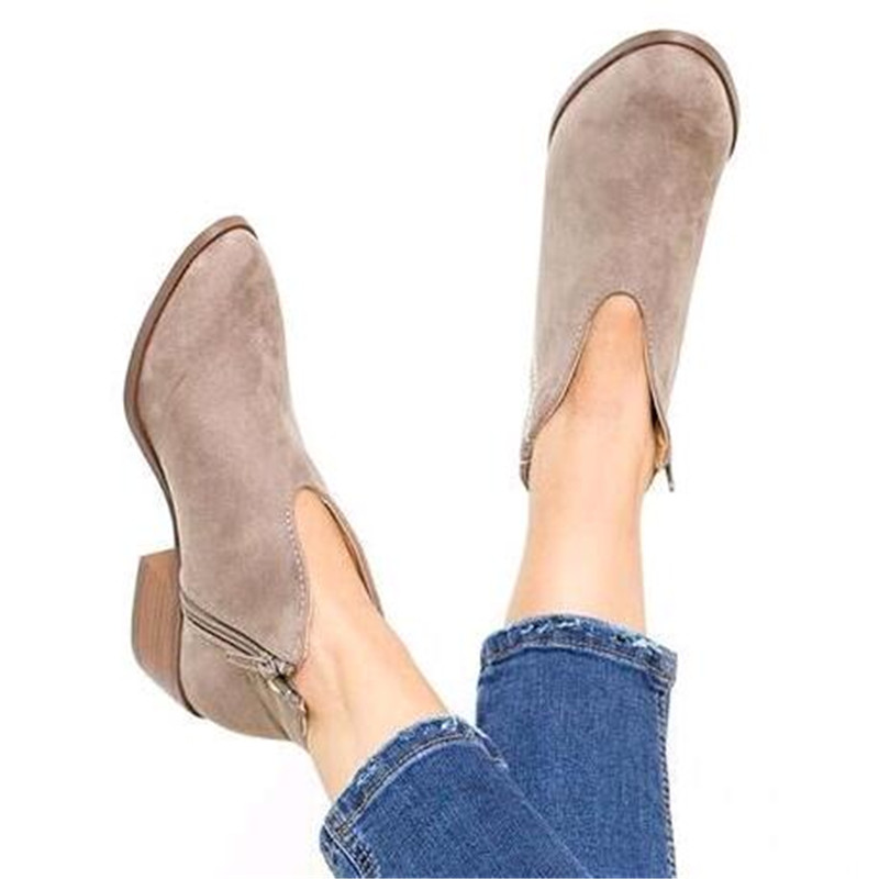 Hot Sale-Women Shoes 2019 Leopard Print Sexy Pointed Toe Ankle Boots Slip on Deep V High Heel Lady Party Dress Shoes