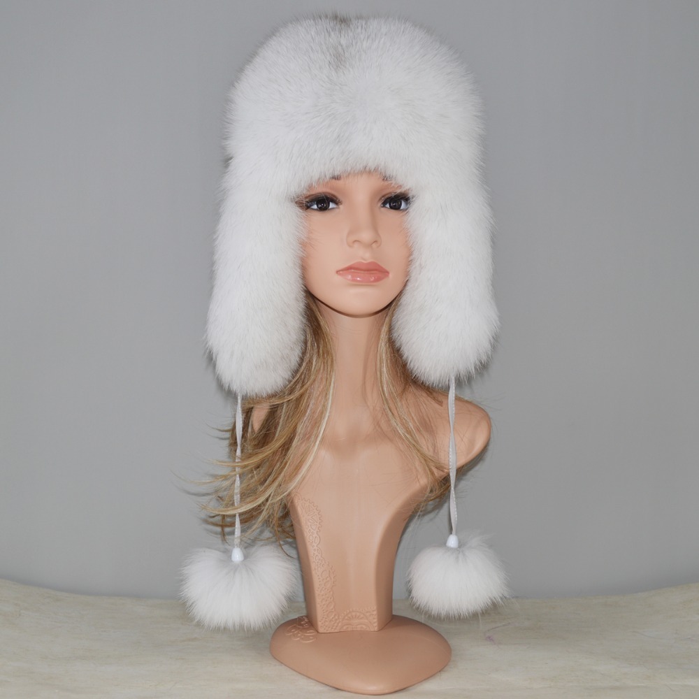 New Style Winter Genuine Real Fox Fur Hat Women 100% Natural Real Fox Fur Cap 2018 Quality Warm Russia Real Fox Fur Bomber Caps D19011503