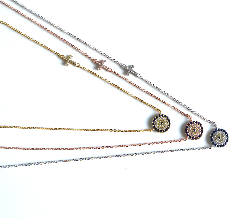 high quality 3 color 100% 925 sterling silver dainty thin chain delicate cross connector necklace for lady V191129