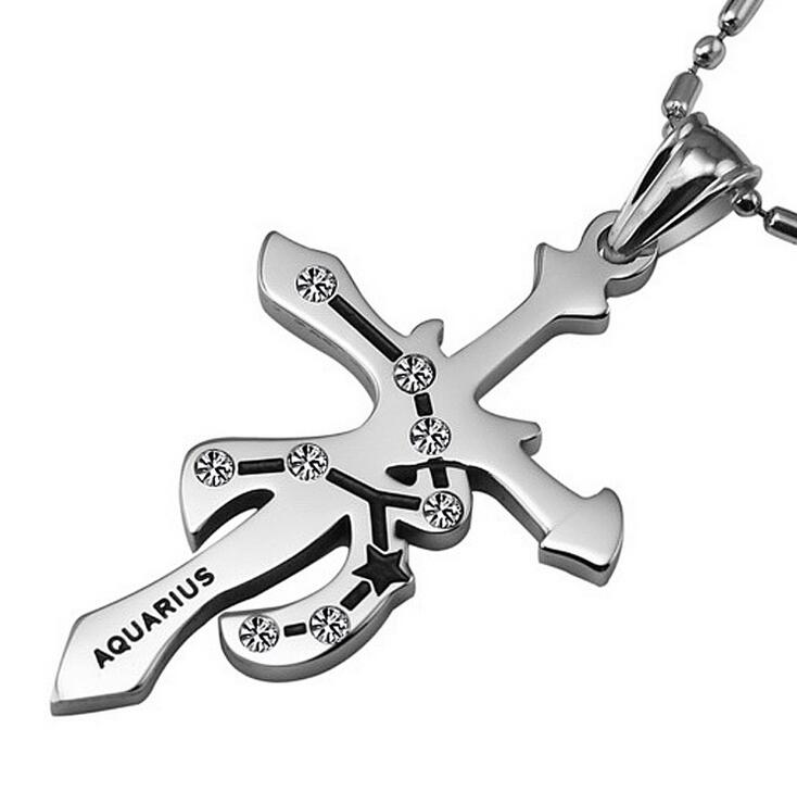 Men and women twelve constellation necklace cross personality titanium steel pendant DJN38 mix order Pendant Necklaces jewelry