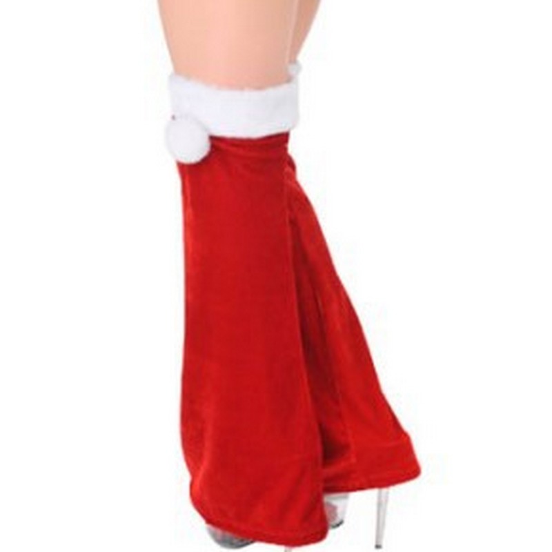 1 Pair Women's Red Christmas Velvet with White Fuzzy Trims Bows Balls Leg Warmers Cuffs Toppers Boot Socks Cover Multi Style Free Size