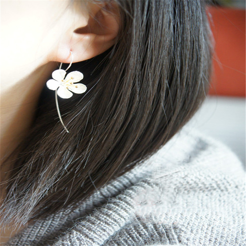 Authentic 925 Sterling Silver Flower Long Tassel Earrings For Women Thai Silver Drop Earring Lady Sterling-Silver-Jewelry