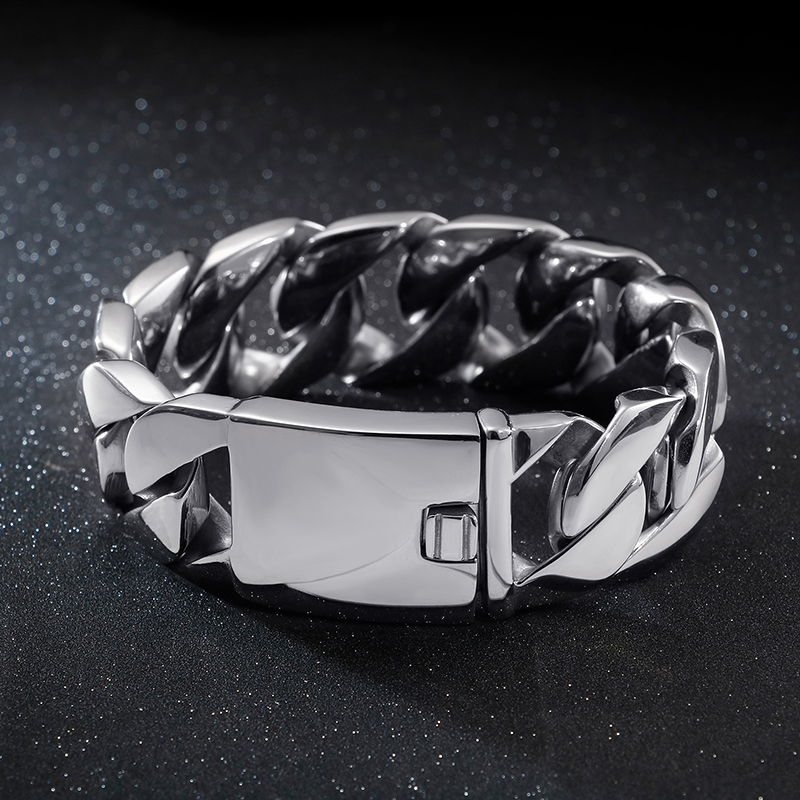 26MM Heavy Mens 18K Gold Cuban Curb Chain Bracelet Vintage Thick 316L Stainless Steel Bike Biker Bracelets Punk Rock Male titanium steel bangle jewelr