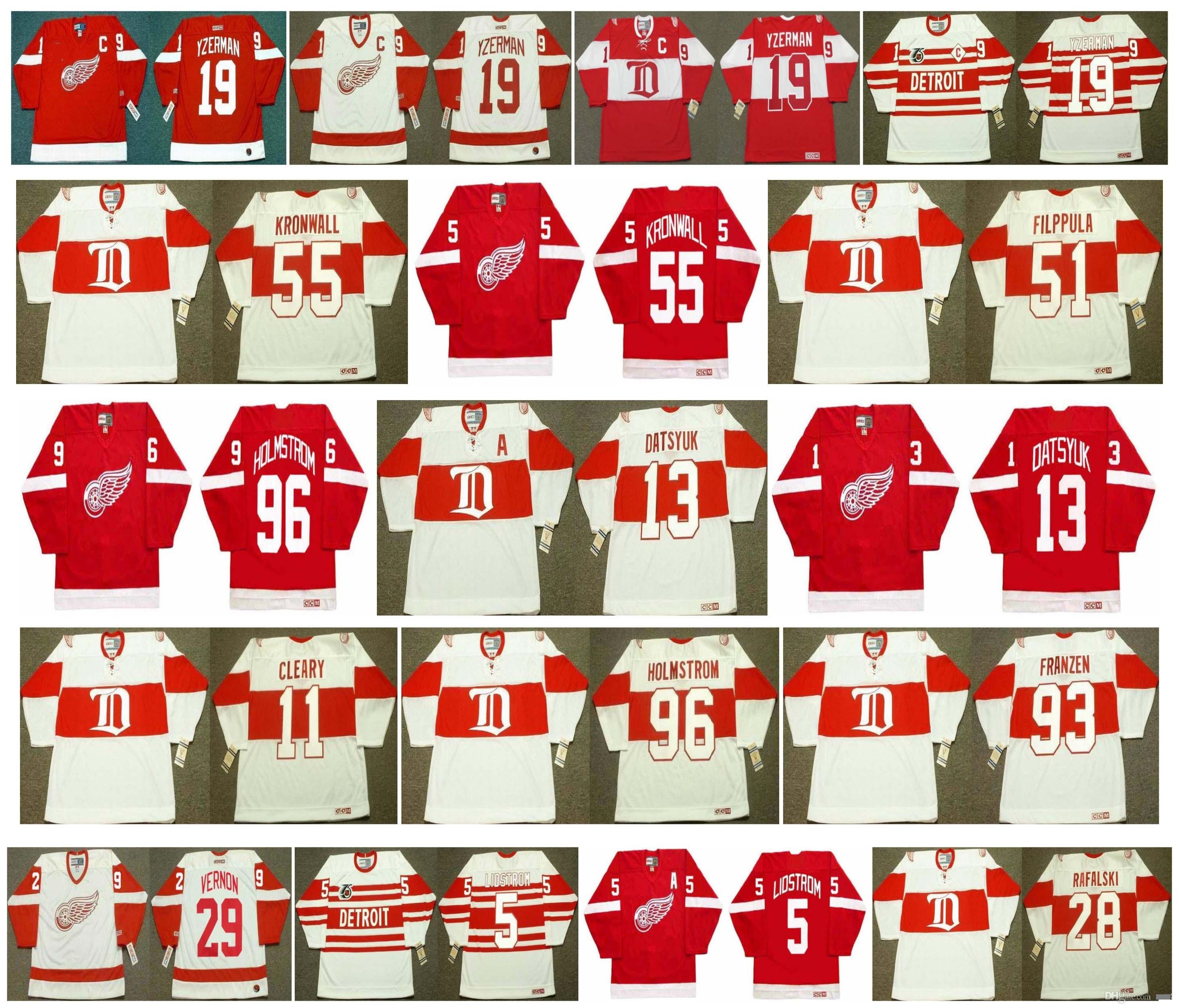 Vintage Detroit Red Wings Jerseys 13 Pavel Datsyuk 19 Steve Yzerman 11 DANIEL CLEARY 93 Johan Franzen 96 HOLMSTROM 29 MIKE VERNON CCM Hockey, Colour 16
Vintage Detroit Red Wings Jerseys 13 Pavel Datsyuk 19 Steve Yzerman 11 DANIEL CLEARY 93 Johan Franzen 96 HOLMSTROM 29 MIKE VERNON CCM Hockey, Colour 16