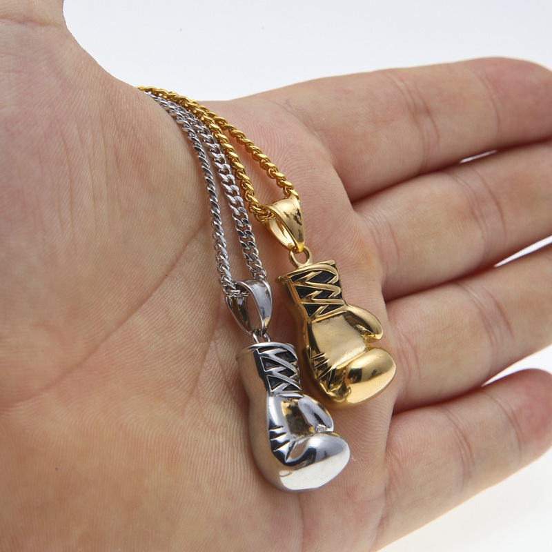 Fashion- Hop Necklace Jewelry Stainless Steel Boxing Gloves Pendant Necklace With 60cm Gold Cuban Chain
