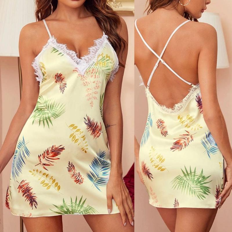 Cross Belt Night Dress 2020 new Women Satin Sexy Lace Trim Sleeping Silk Backless Lingerie Sleepwear Sexy Night Dress #3, Yellow
Cross Belt Night Dress 2020 new Women Satin Sexy Lace Trim Sleeping Silk Backless Lingerie Sleepwear Sexy Night Dress #3, Yellow