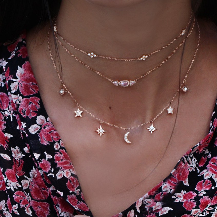 uneven stome triple geometric triangle cz moonstone necklace 925 sterling silver women jeweelry