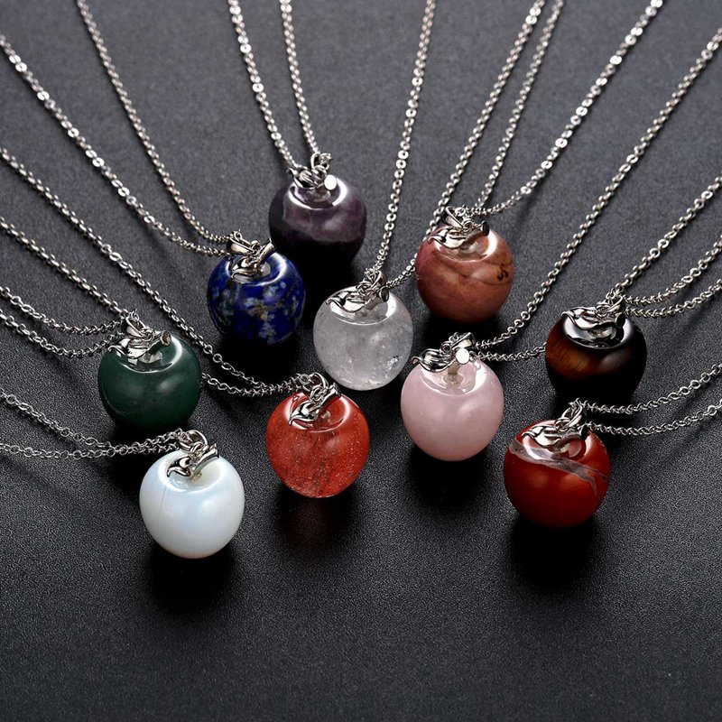 qimoshi Natural stone crystal apple pendant necklace woman sweater chain Christmas Eve gift