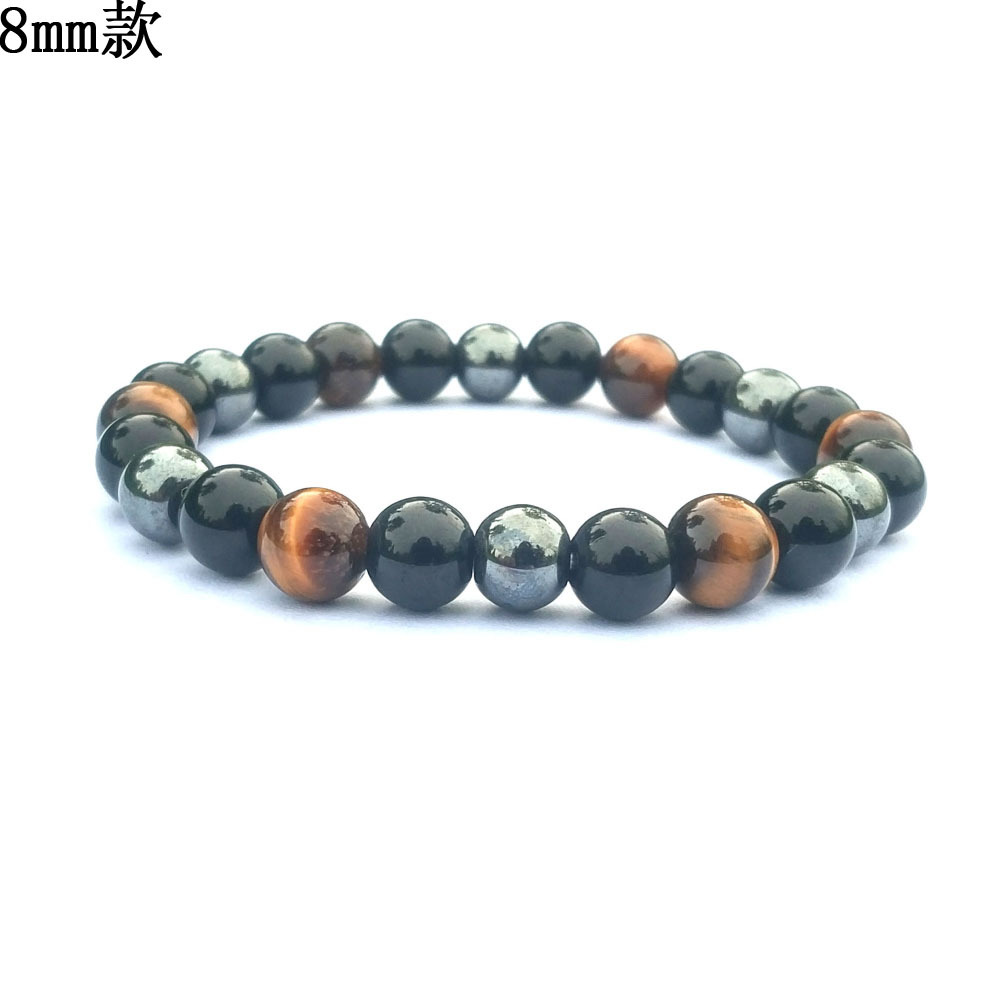 Women's Men's Handmade Classic Black Gallstone Tiger Eye Obsidian 8mm Mixed Color Bracelet Bead Bracelet