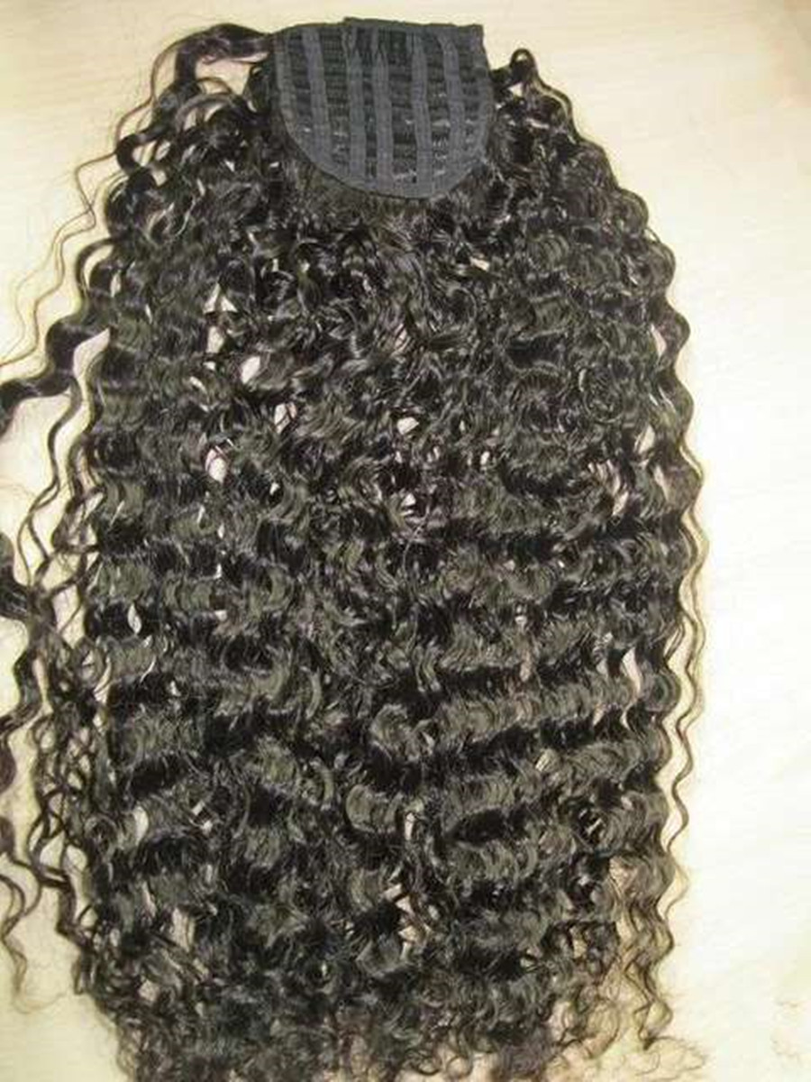 Malaysian remy hair wrap around ponytail hair piece long one piece human hair pony tail Easy ponytail natural curlly 160g