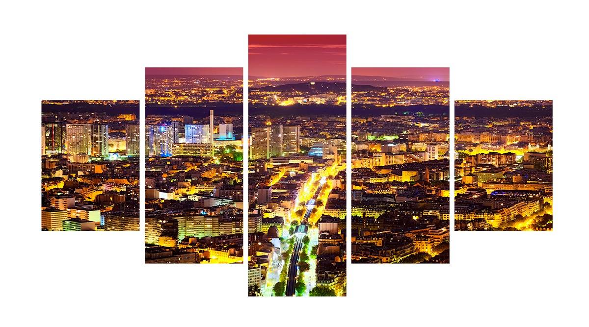 5pcs/set Unframed The Night of the City Landscape Print On Canvas Wall Art Picture For Home and Living Room Decor
