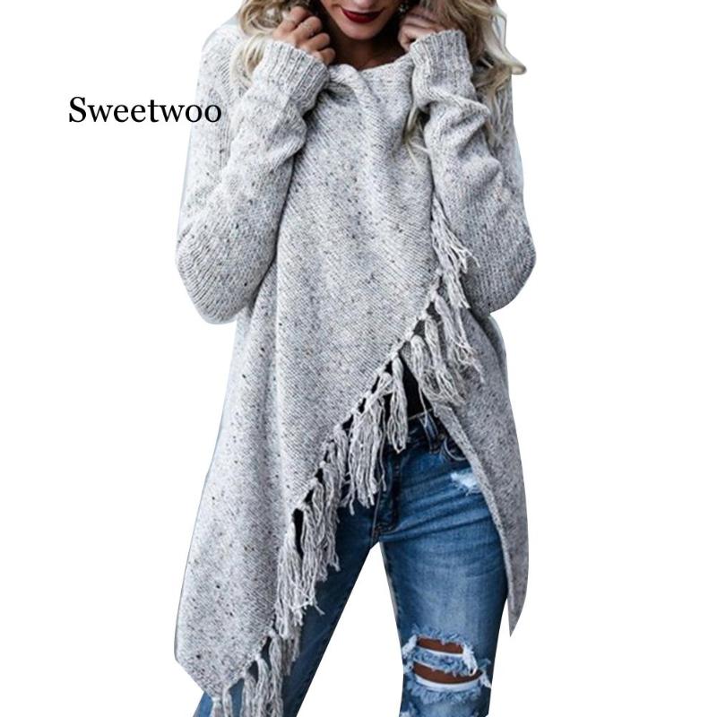 SWEETWOO Hot Women Solid Color Irregular Shawl Long Sleeve Tassels Knitted Sweater Cardigan, Gray
SWEETWOO Hot Women Solid Color Irregular Shawl Long Sleeve Tassels Knitted Sweater Cardigan, Gray