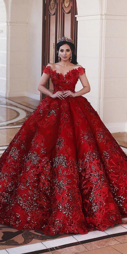 Arabic Red Wedding Dresses A e Lace 3D ral Appliqued Ruffles Country Bridal Gowns Sweep Train Custom Made Bead Vestidos de Novia