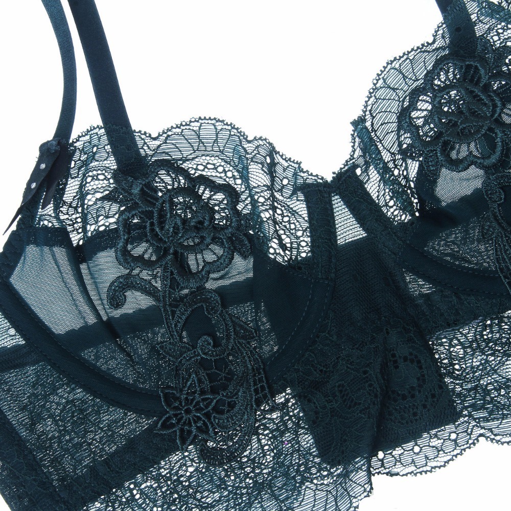 Floral Embroidery Sexy Lingerie Lace Female Intimates Ultrathin Cup Women Fashion Bra Set Transparent Bras Tall Waist PantiesQ190401
