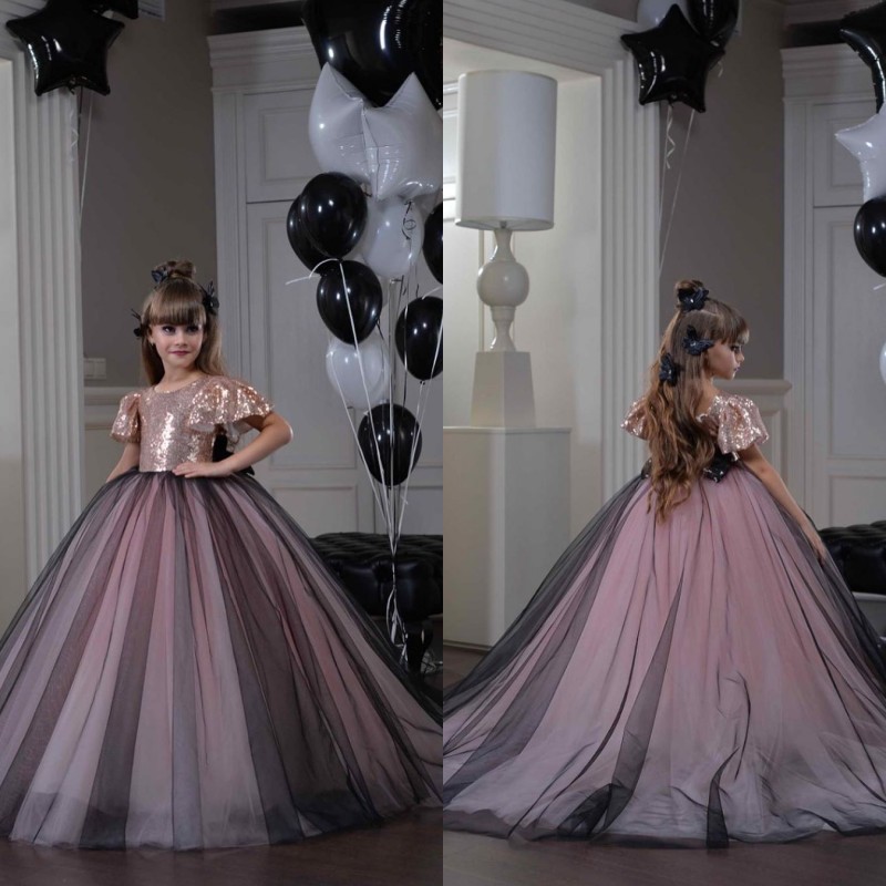 Saudi Arabia First Holy Communion Cap Sleeve Pageant Dresses Ball Gown Sweep Train wer Girl Dress