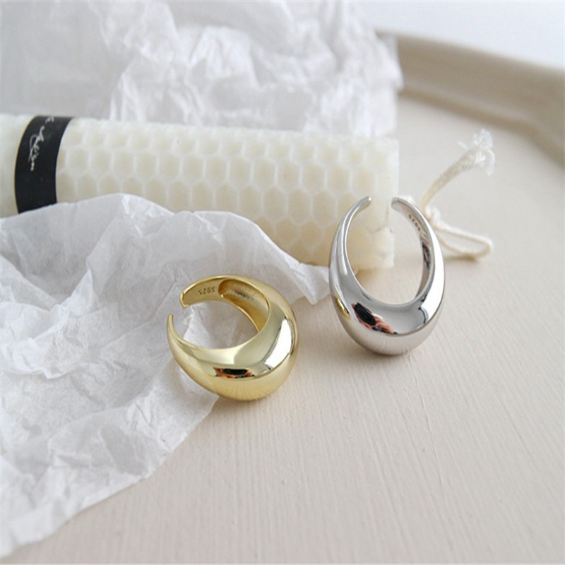 100% 925 Sterling Silver Geometric Arch Open Rings For Women New Chic Style Wide Adjustable Statement Ring Fine Jewelry