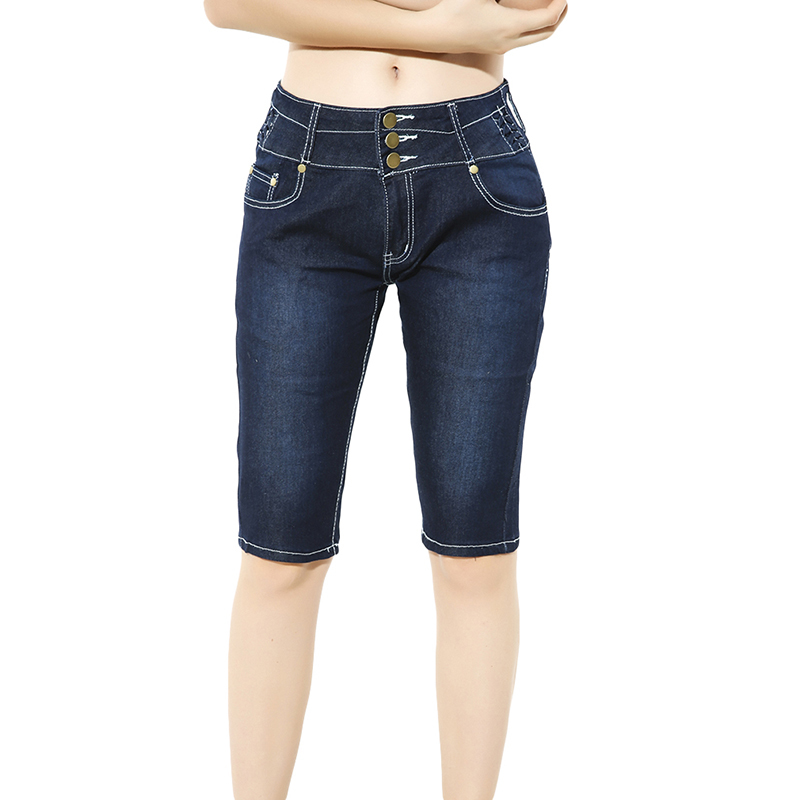 GAOKE Knee Length Denim Shorts Women Push Up Elastic High Waist Biker Shorts Jean Shorts Women Summer 2020 Black Streetwear Y200509