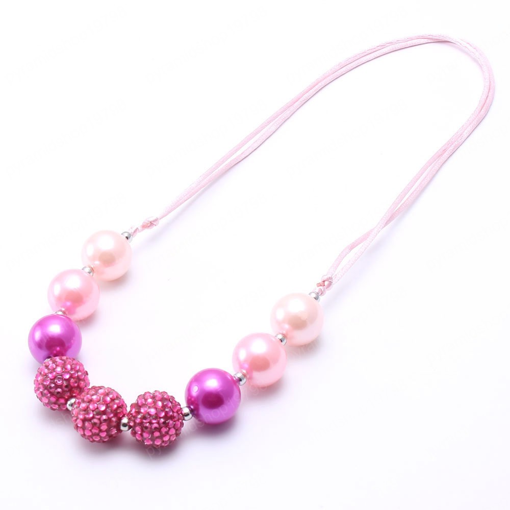 Newest Fashion Pearl Beads Kids Chunky Necklace Adjusted Rope Bubblegum Chunky Beaded Necklace Girls Children Jewelry